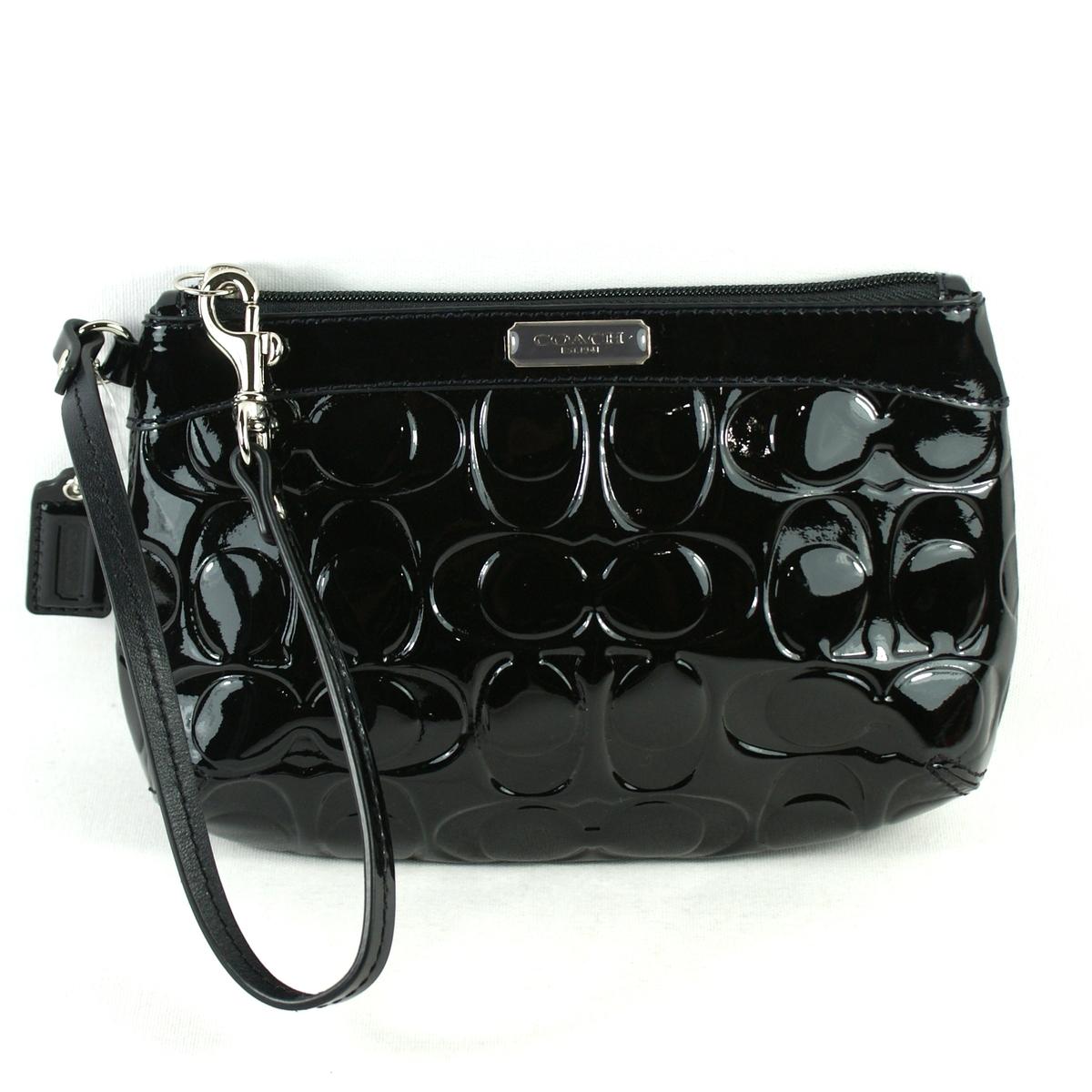 black patent leather coach wristlet