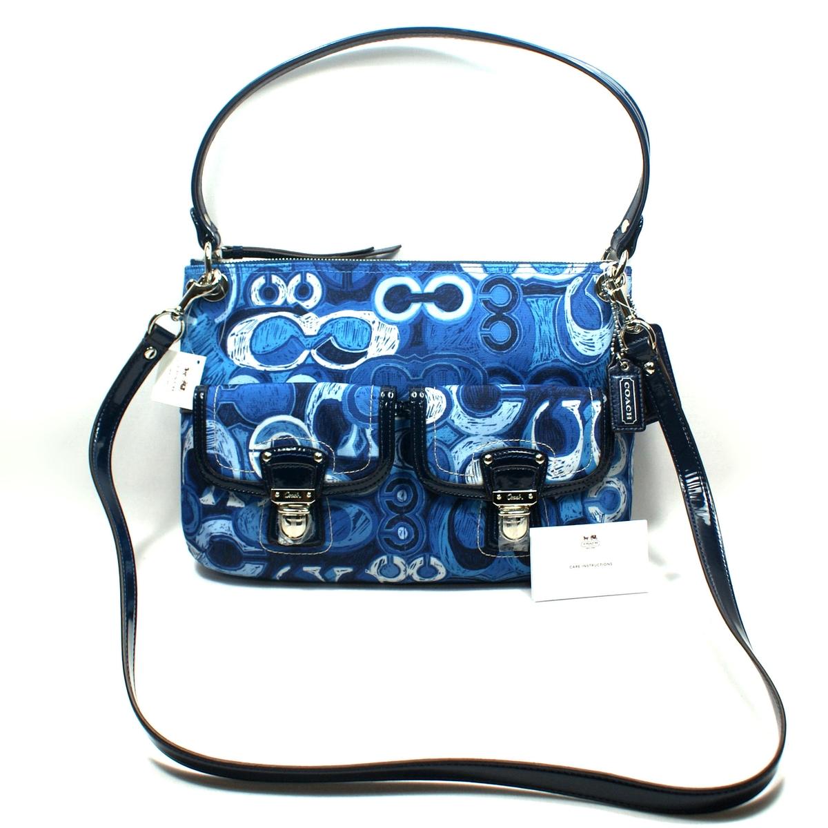 Coach Poppy Denim Print Double Pocket Hippie Shoulder Bag/ Crossbody