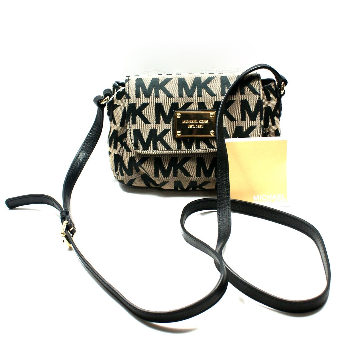 Home Michael Kors MK Logo Jacquard Small Swing Cross Body Bag Black