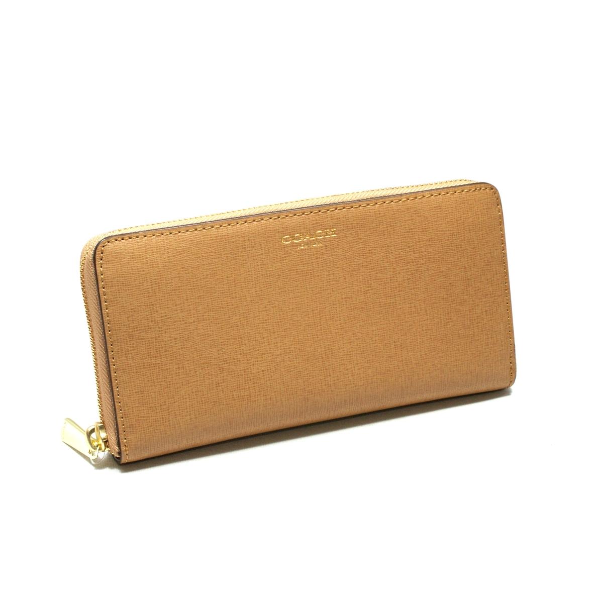 Coach Saffiano Accordiant Zip Around Wallet Clutch Toffee #49355 ...