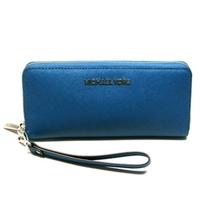 Michael KorsJet Set Travel Continental Leather Wallet/ Clutch/ Wristlet Steel Blue