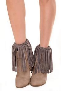 ZwappFaux Suede Fringe Boots Cover Chacoal Grey